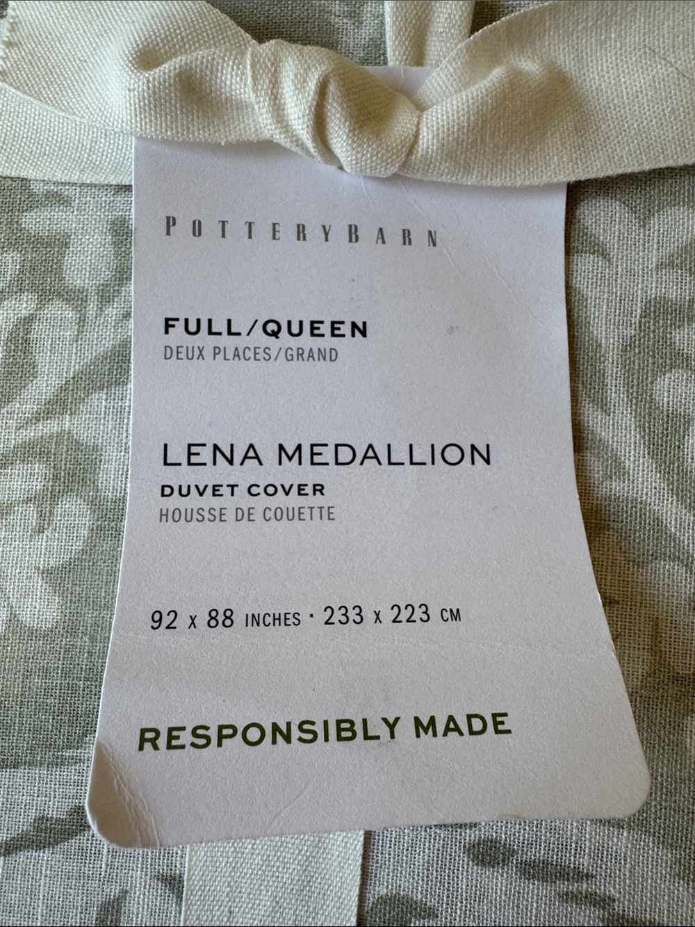 MEW Pottery Barn Lena Medallion Duvet Cover - Full / Queen 92” x 88”-Light green - Picture 4 of 7